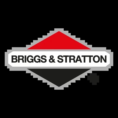 Briggs and Stratton logo featuring a red and white diamond shape with black text